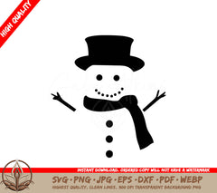 Winter Snowman with Scarf and Hat Digital Design File (SVG, PNG, JPG, AI, PDF, DXF, EPS, WebP) 
