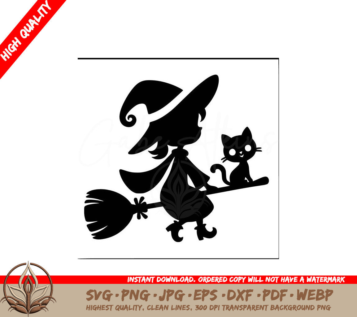 Witchy Broom Ride - Digital Design Cut File (SVG, PNG, JPG, AI, PDF, DXF, EPS, WebP) 
