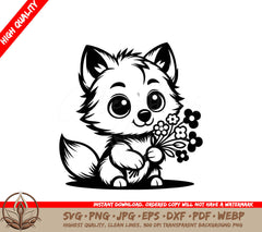 Wolf Cub Bouquet Digital Design File (SVG, PNG, JPG, AI, PDF, DXF, EPS, WebP) 
