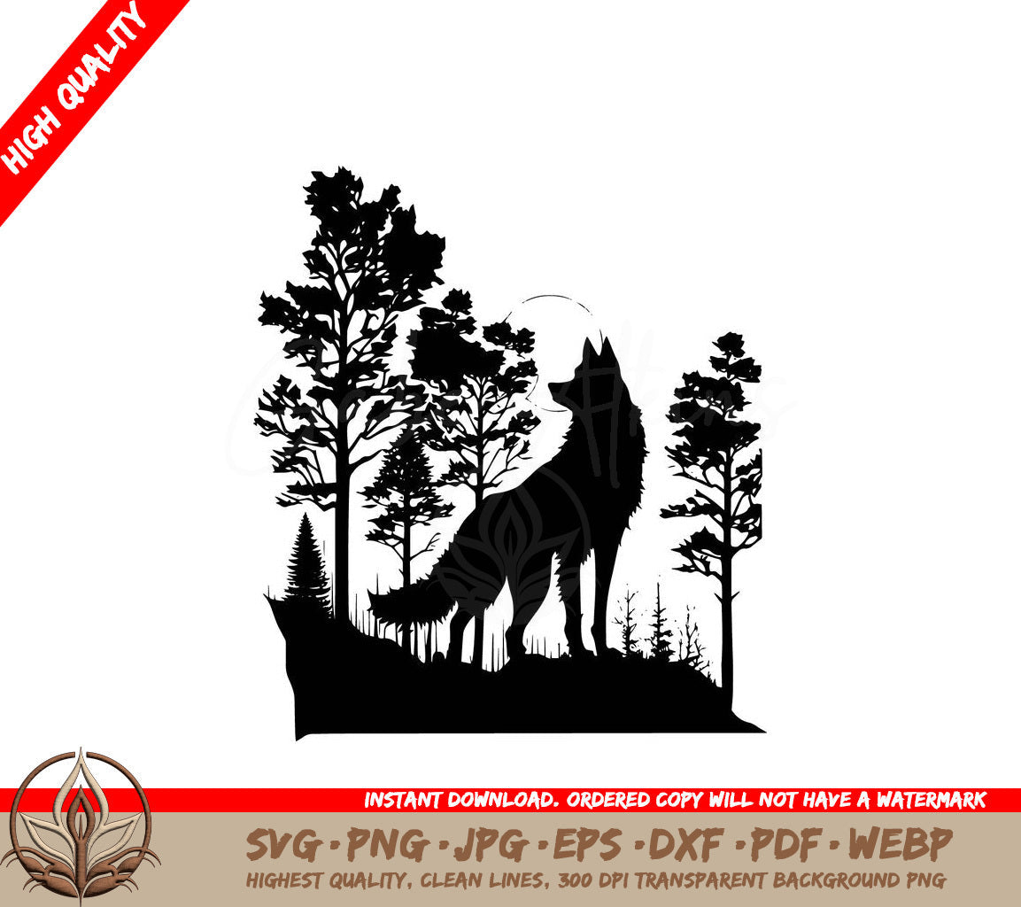 Wolf of the Forest Digital Design File (SVG, PNG, JPG, AI, PDF, DXF, EPS, WebP) 
