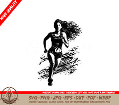 Woman Running Marathon Digital Design in SVG, PNG, JPG, AI, PDF, DXF, EPS and WebP Formats 
