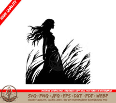 Woman in Field Digital Design File in Multiple Formats 

