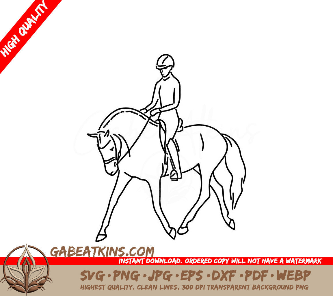  A Person Riding A Horse SVG - Young woman riding sport horse vector line art SVG