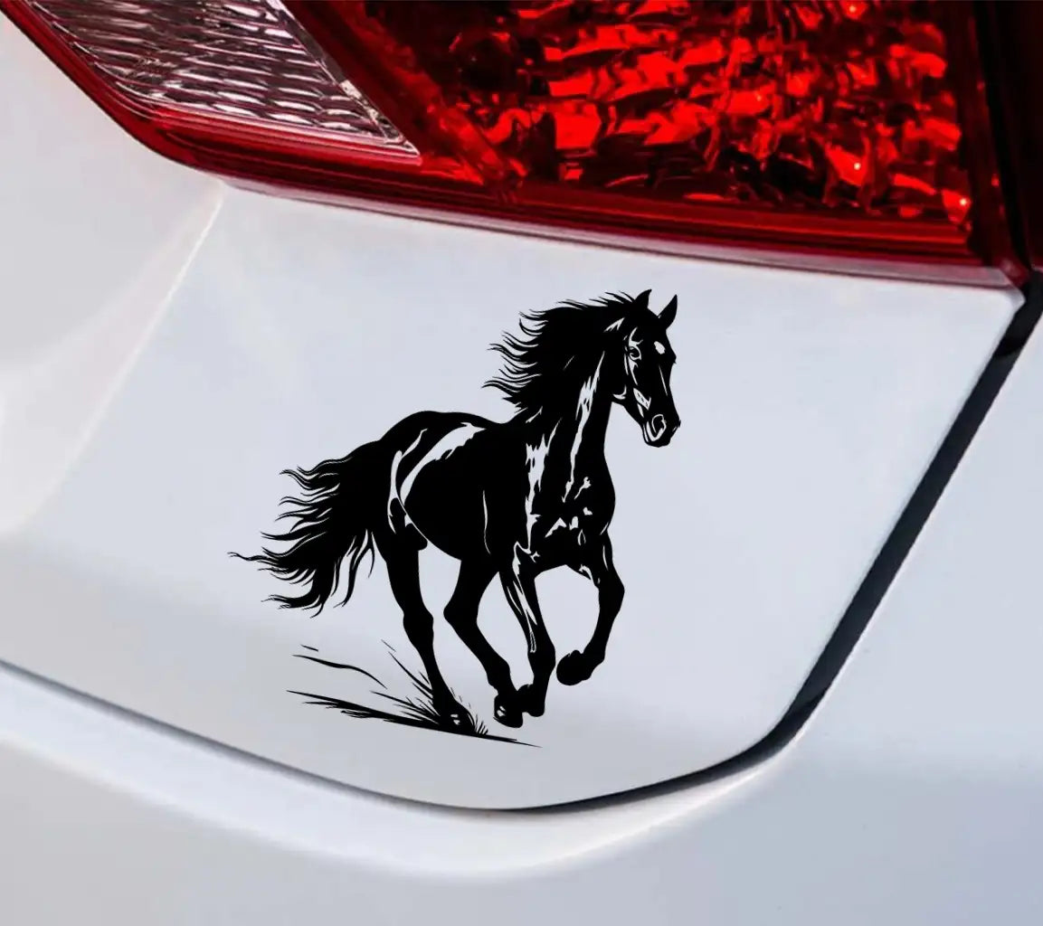 A Black And White Drawing Of A Horse Running In The Grass