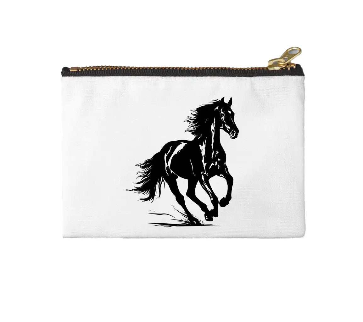 A Black And White Drawing Of A Horse Running In The Grass