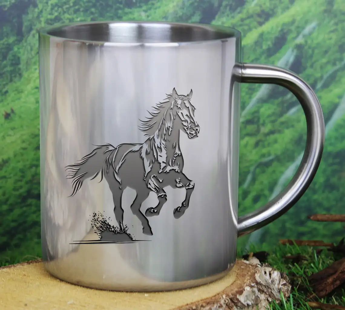 A Black And White Drawing Of A Horse Running In The Wild