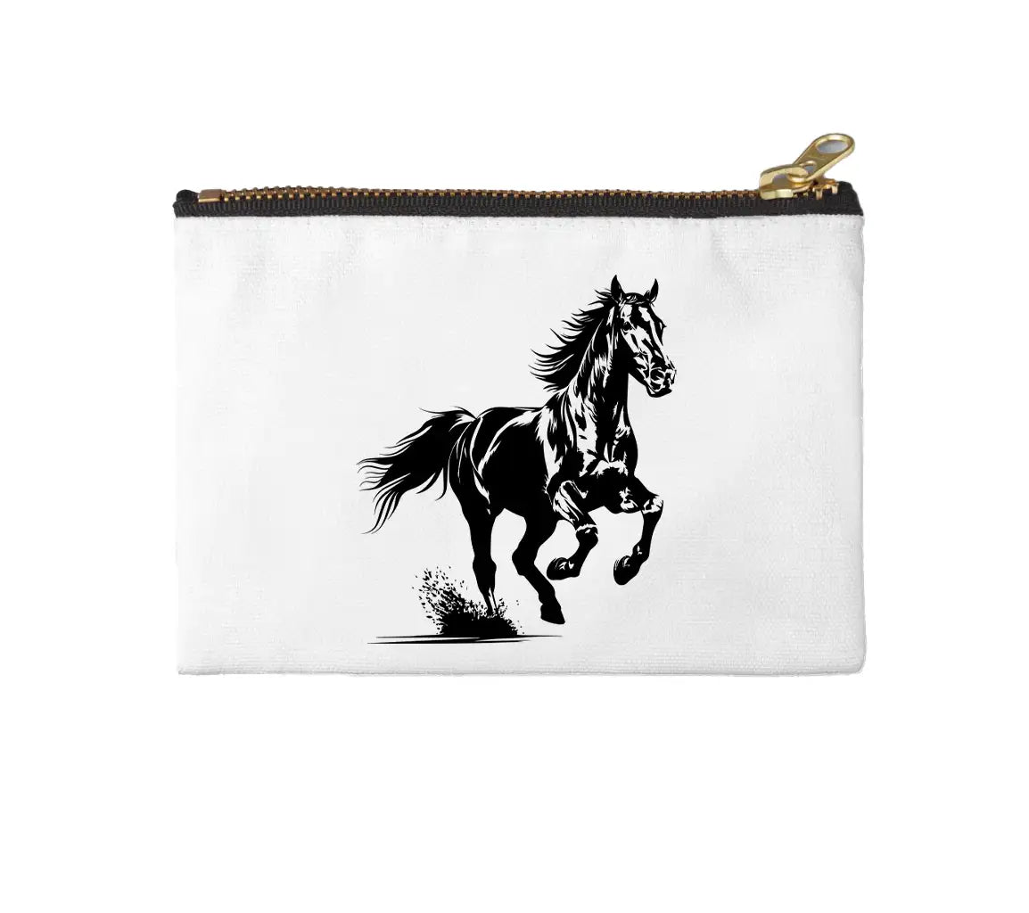 A Black And White Drawing Of A Horse Running In The Wild