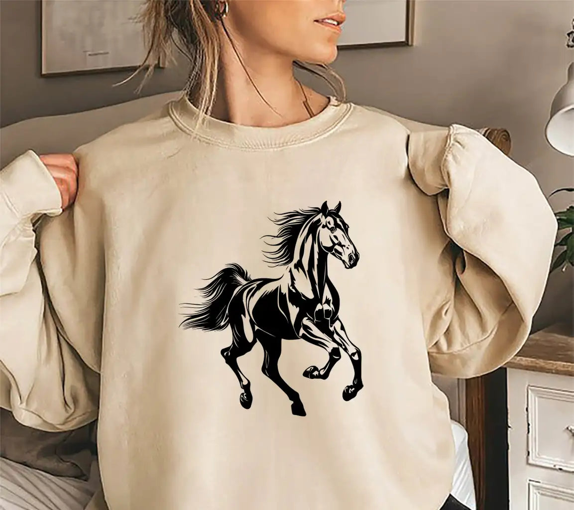A Black And White Drawing Of A Horse With A Black Mane And Tail