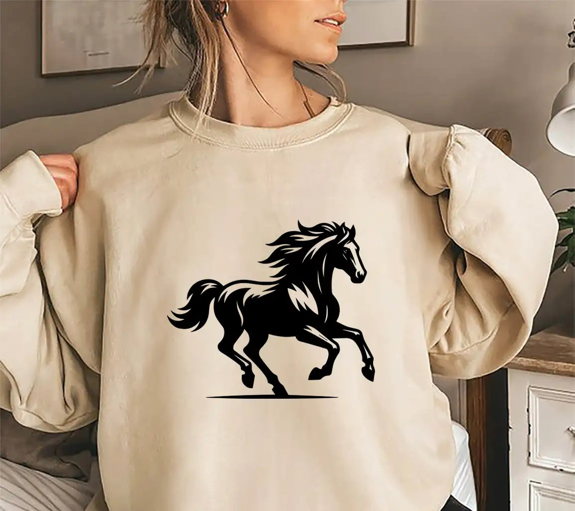 A Black And White Drawing Of A Horse With A Black Tail