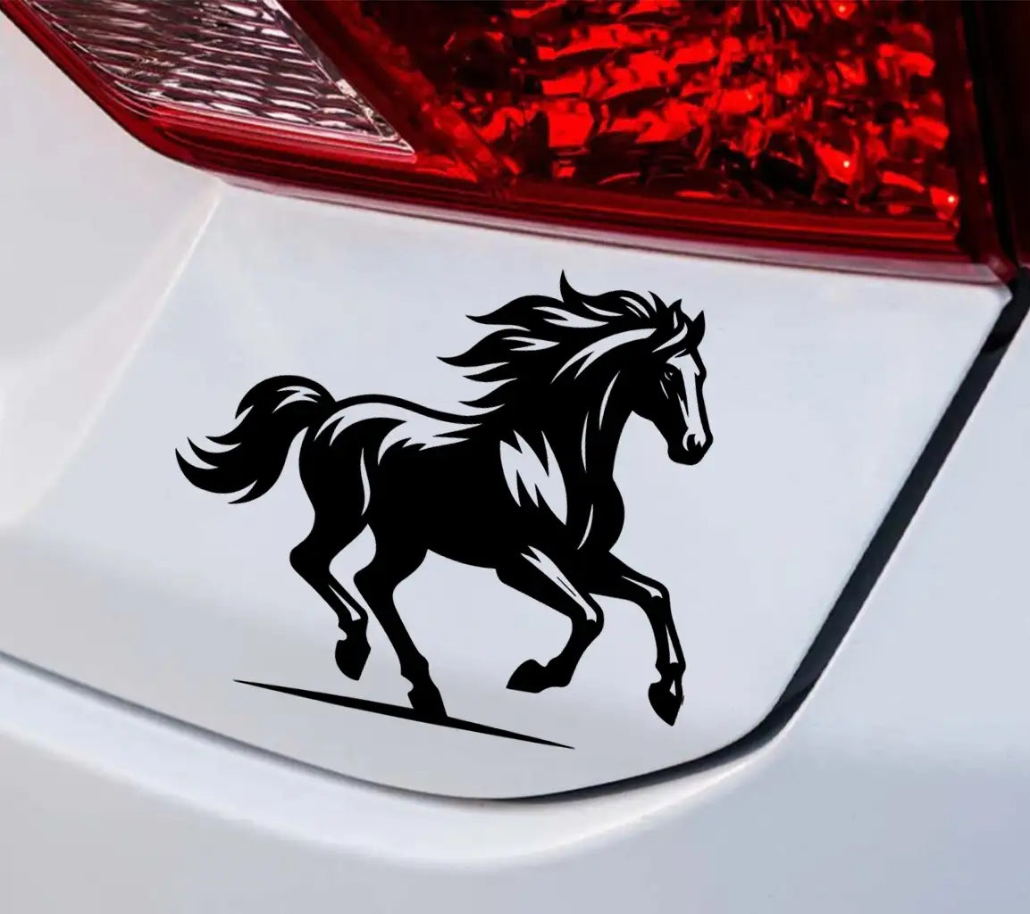 A Black And White Drawing Of A Horse With A Black Tail