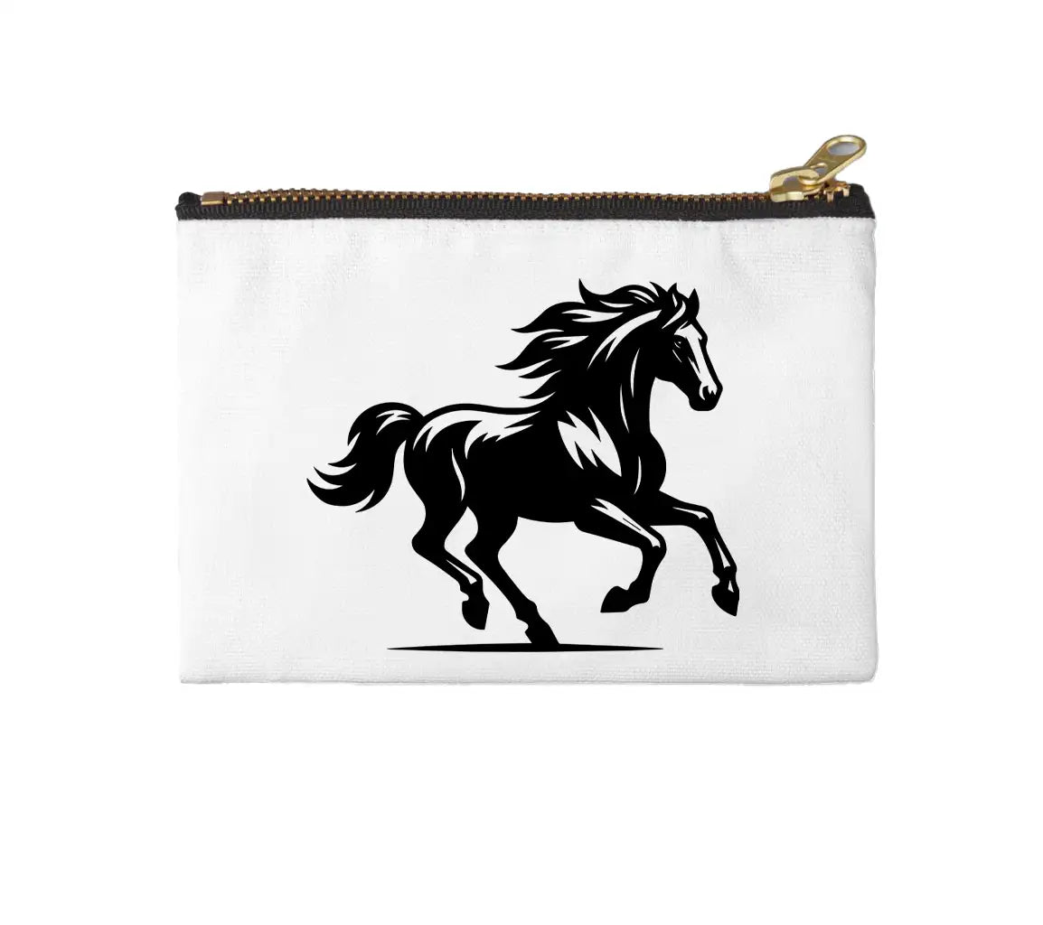 A Black And White Drawing Of A Horse With A Black Tail