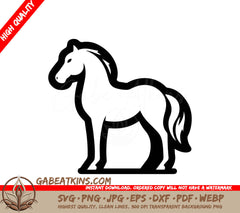  A Horse On A White Background SVG - a black and white drawing of a horse with a white mane SVG