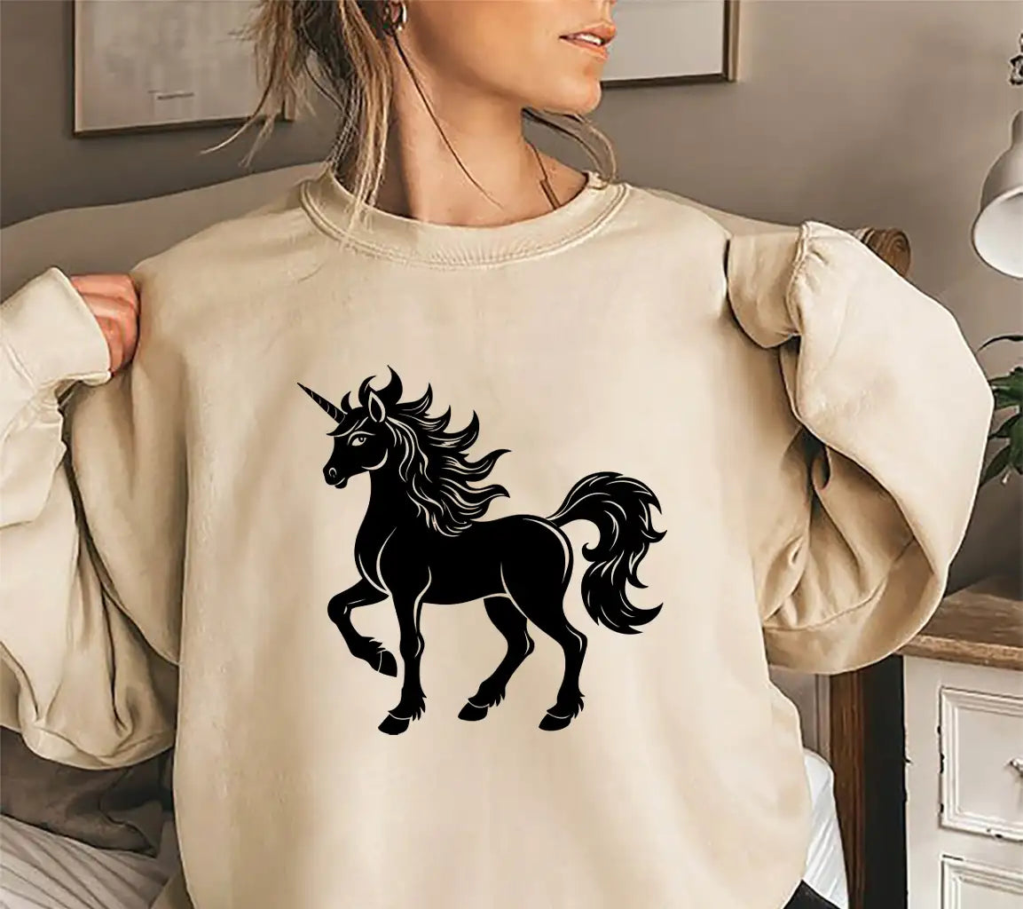 A Black And White Drawing Of A Unicorn With A Black Mane And Tail