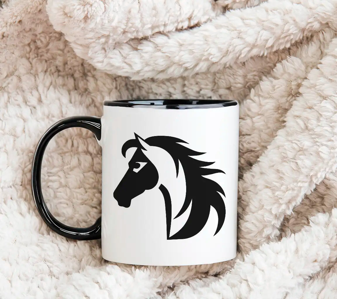 A Black And White Horse With A Black Mane And Tail