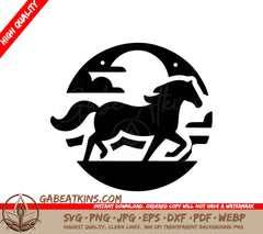 A Horse In A Circle SVG - a black and white logo of a horse and a horse SVG