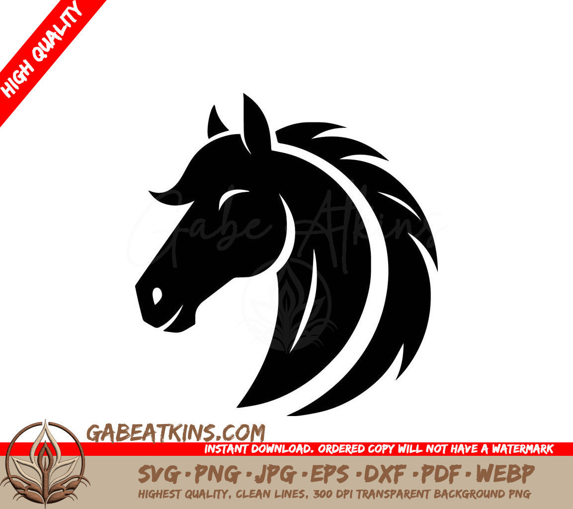  A Horses Head With A Long Mane SVG - a black horse head with a white background that says quot a horse quot SVG