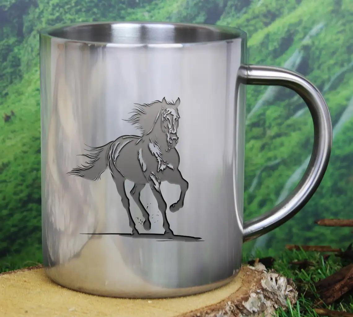 A Black Horse With A White Background And A Black Horse In The Foreground