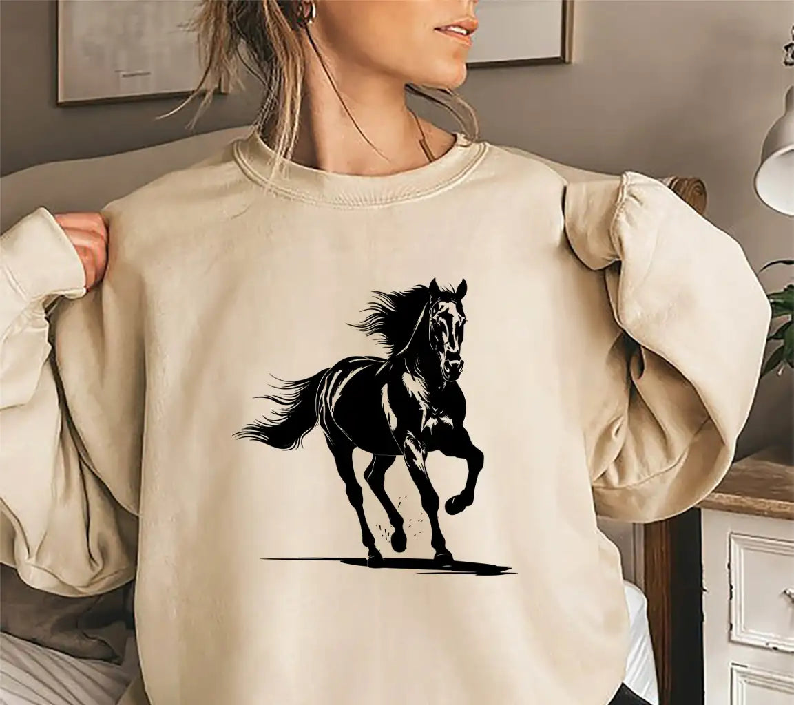 A Black Horse With A White Background And A Black Horse In The Foreground