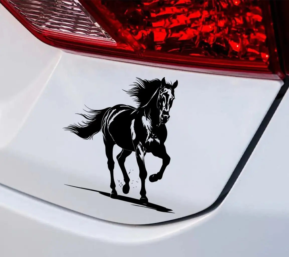 A Black Horse With A White Background And A Black Horse In The Foreground