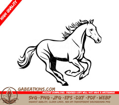  A Horse Running SVG - a drawing of a horse that has a tail SVG