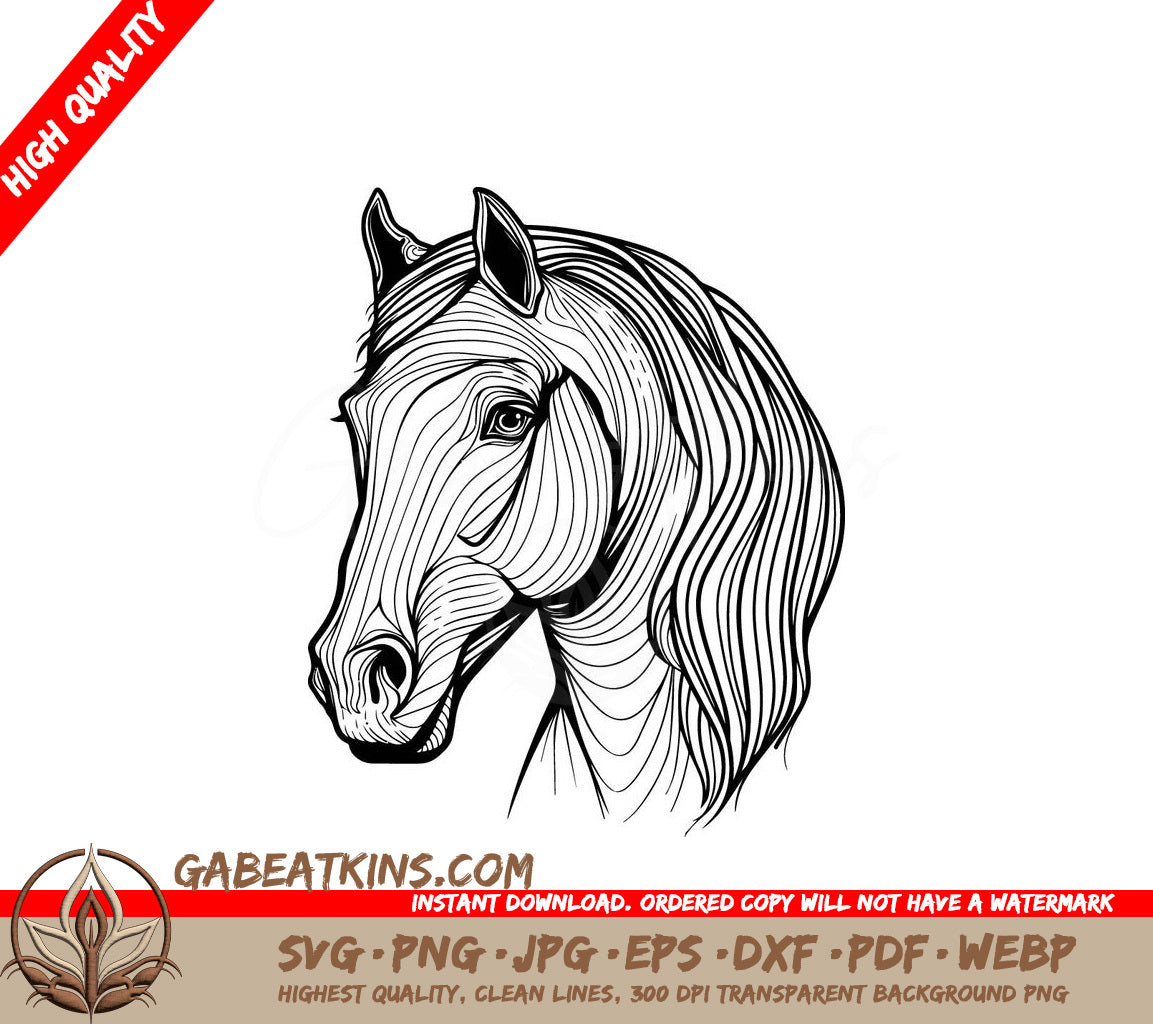  A Horses Head SVG - a drawing of a horse with a black and white line on it SVG