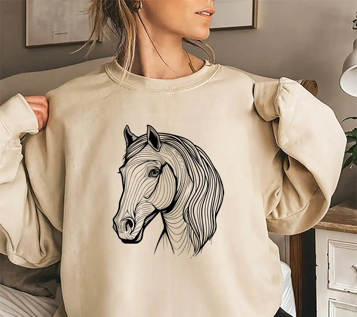 A Drawing Of A Horse With A Black And White Line On It