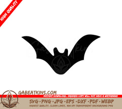 Black Bat Silhouette SVG - Spread Wings, White Background SVG