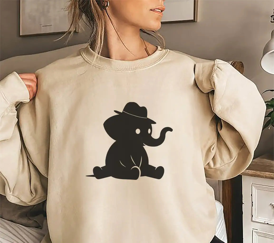 Cute Elephant Silhouette with Panama Hat -  SVG SVG