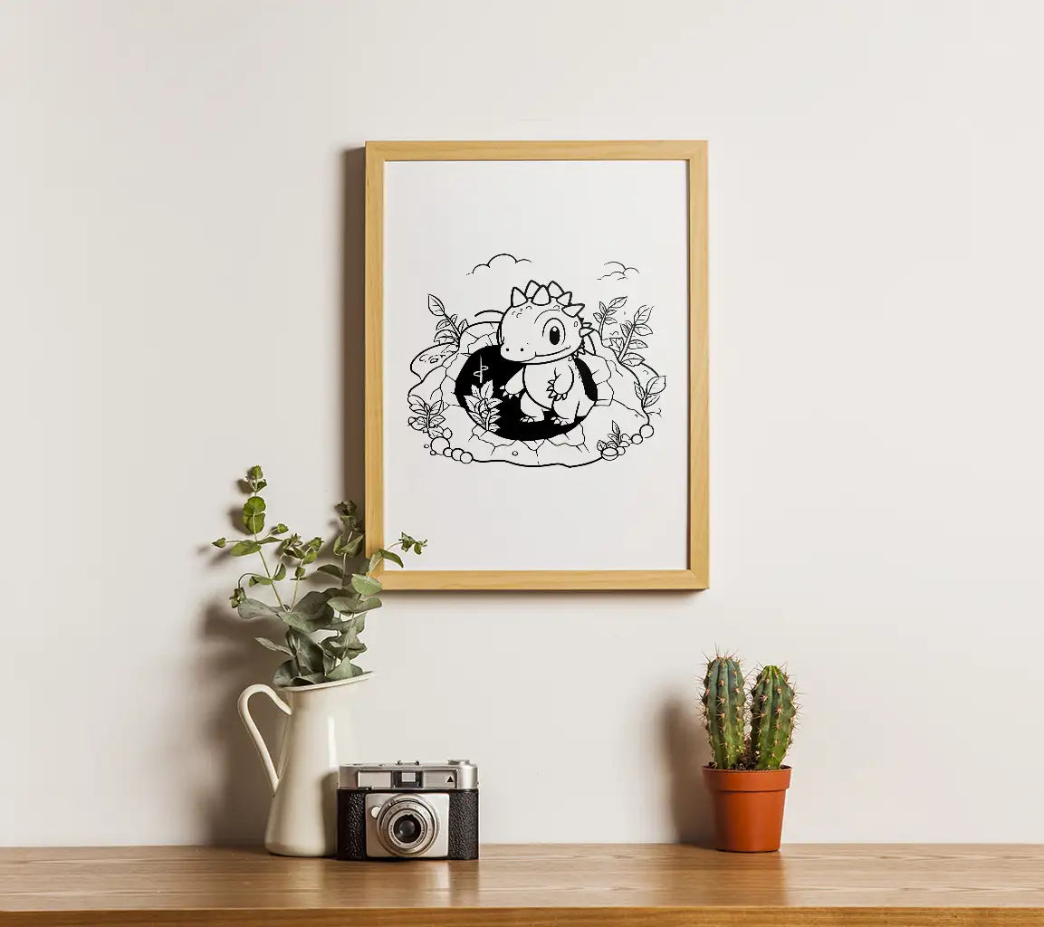 Cute Dinosaur Garden Coloring Page SVG -  Illustration SVG