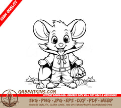 Cute Vampire Mouse Halloween Coloring Page SVG SVG