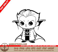 Cute Vampire Kid Coloring Page SVG -  Line Art SVG