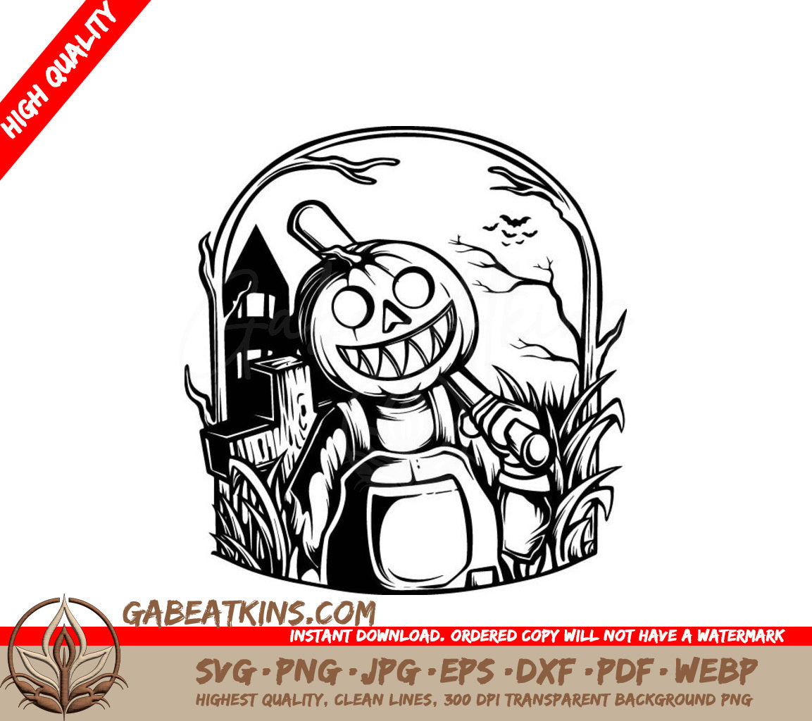  Scarecrow Pumpkin Head SVG - Halloween Line Art Design SVG