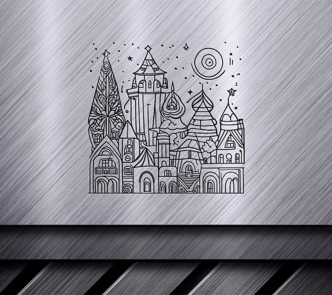  Cityscape with Castle SVG - Architecture Coloring Book for Kids SVG