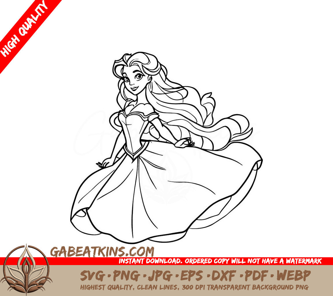  Princess Rapunzel Line Art SVG - Disney Inspired Dress Illustration SVG