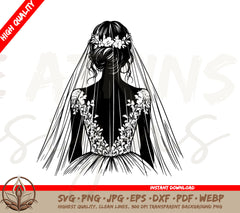 Bride Silhouette SVG with Floral Lace and Veil - Wedding Illustration 