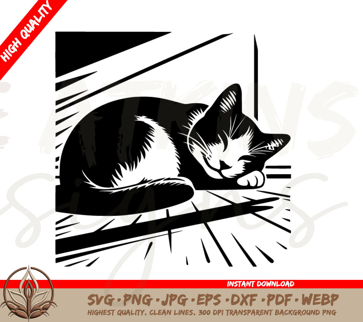 Sleeping Cat SVG - Adorable Cat Sleeping SVG Cut File for Crafting! 