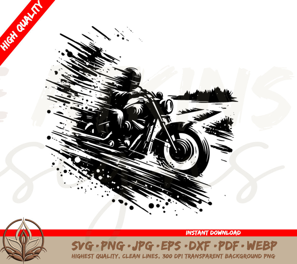Blazing Motorcyclist SVG - Dynamic Motorcycle Drawing SVG Digital File 