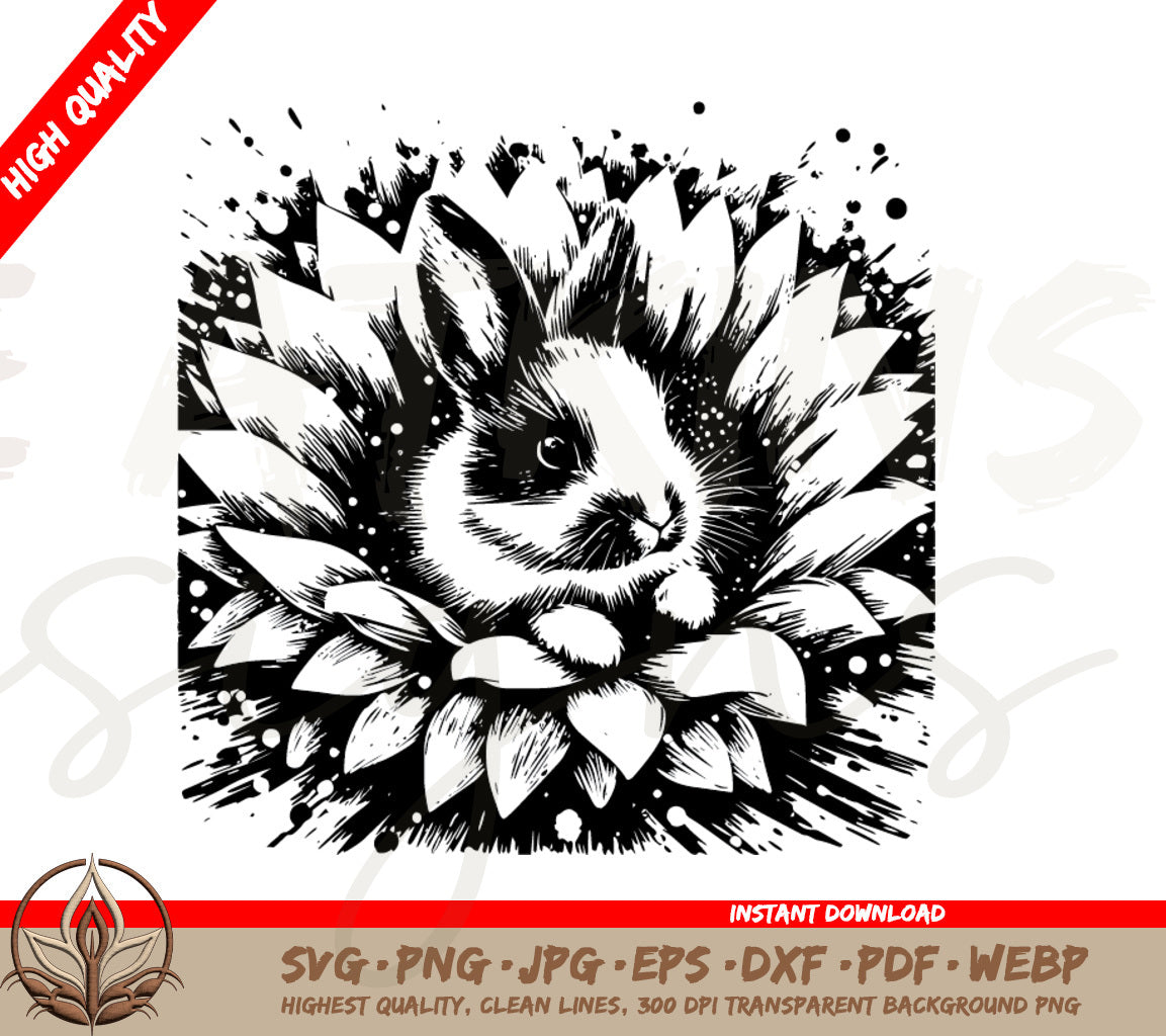 Bunny in Sunflower SVG File  - Highest Quality SVG Design Available!