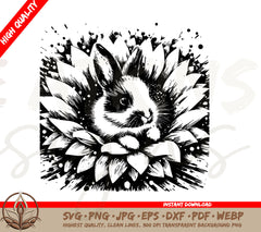 Bunny in Sunflower SVG File  - Highest Quality SVG Design Available!