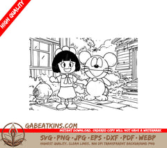  Girl and Mouse Holding Hands SVG Illustration SVG