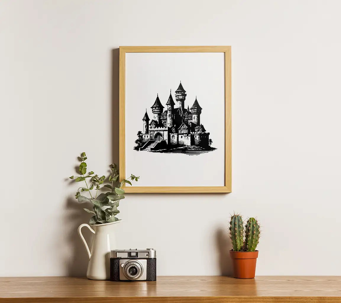  Castle SVG - Ancient Stone Castle Engraving Drawing SVG
