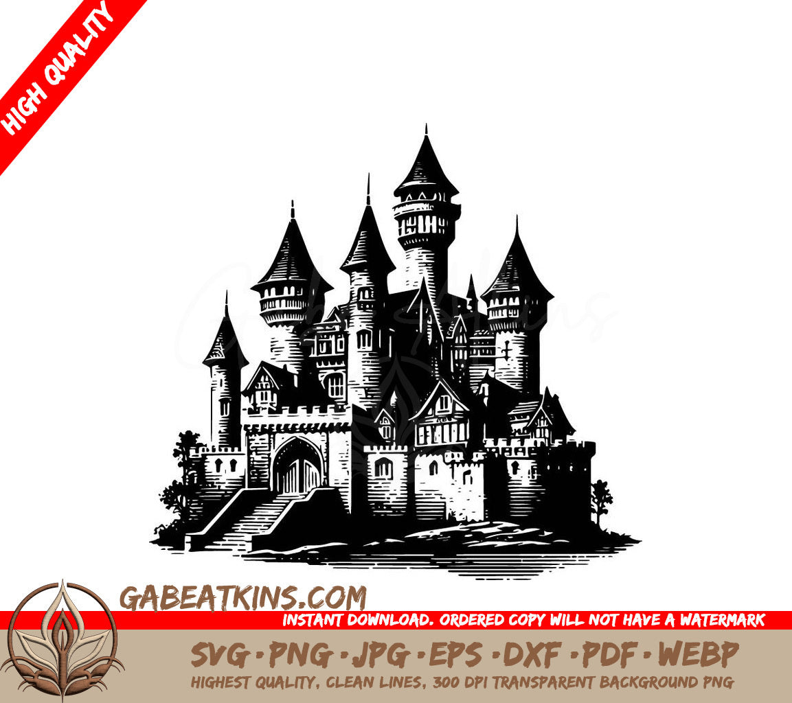  Castle SVG - Ancient Stone Castle Engraving Drawing SVG