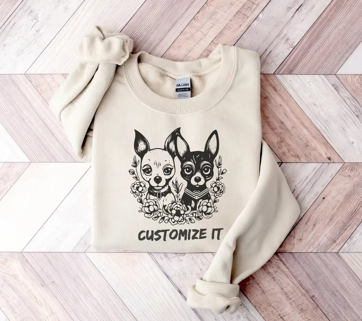  Chihuahua Flower Bouquet SVG - Flat Design Dog Illustration SVG