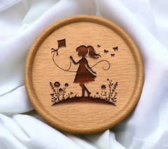 Little Girl Flying Kite in Flower Field - Silhouette SVG SVG