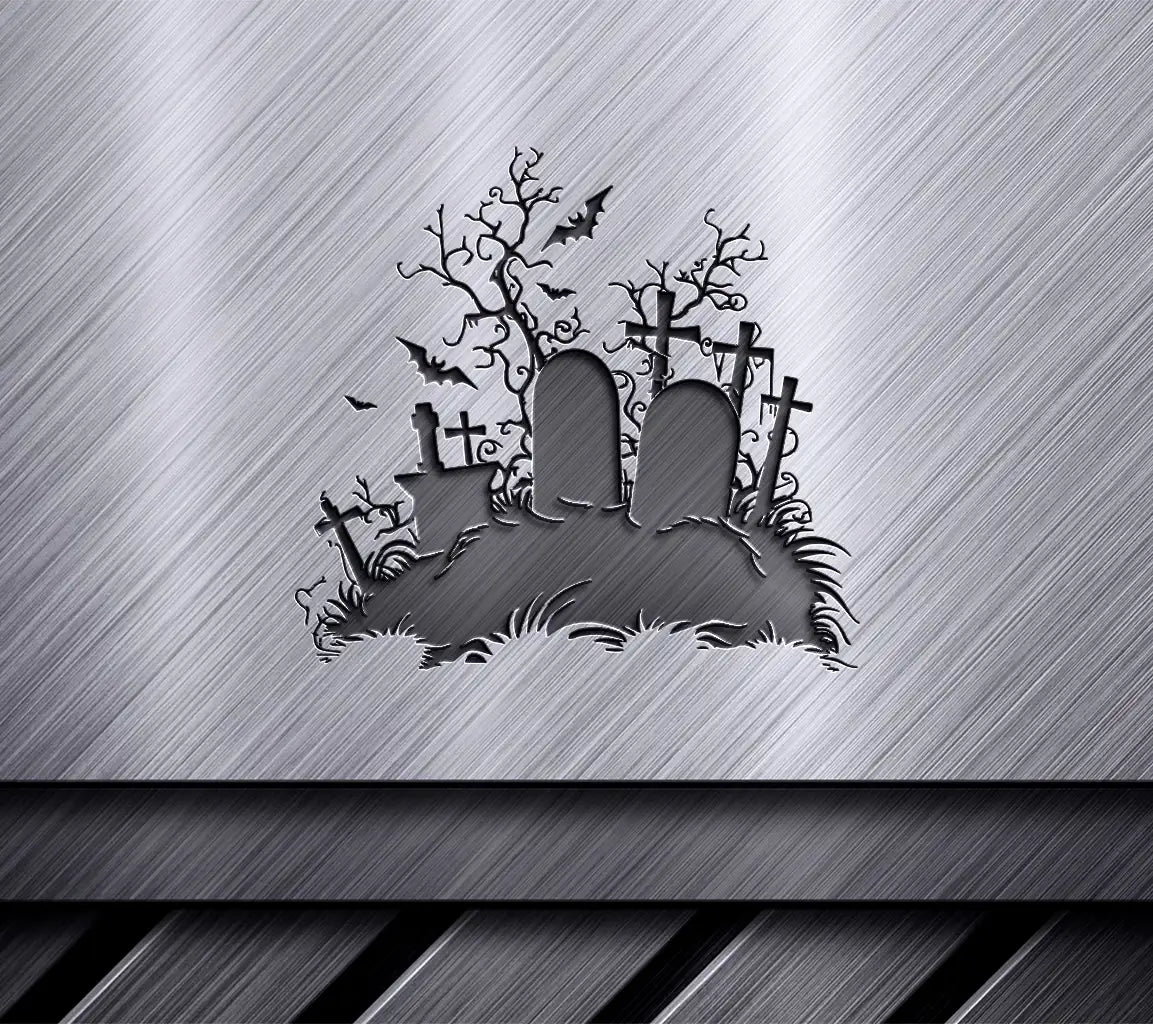 Halloween Cemetery SVG -  Bats and Trees SVG