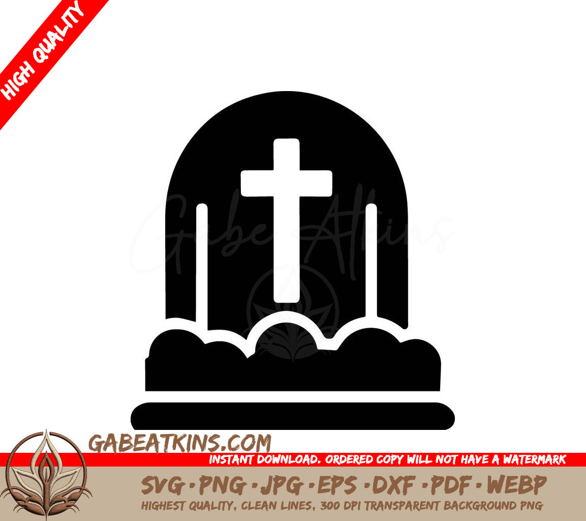  Grave with Cross SVG Icon - Halloween Graveyard Pictogram SVG