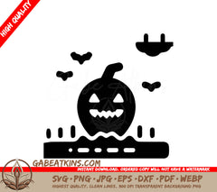 Halloween Pumpkin Silhouette SVG with Bats -  Pictogram SVG