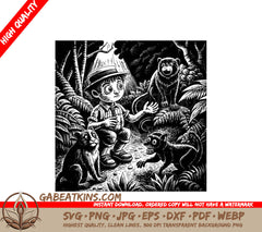  Boy & Monkeys Cartoon Mascot SVG Illustration SVG