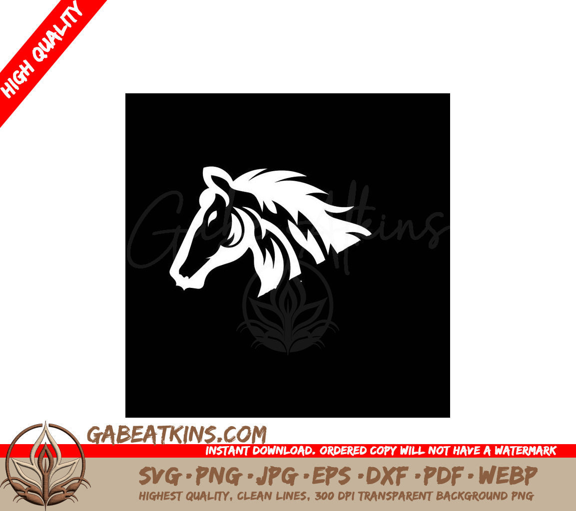 A White Horse Head With A Long Mane On A Black Background SVG - head horse logo icon vector illustration template design SVG
