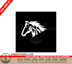 A White Horse Head With A Long Mane On A Black Background SVG - head horse logo icon vector illustration template design SVG